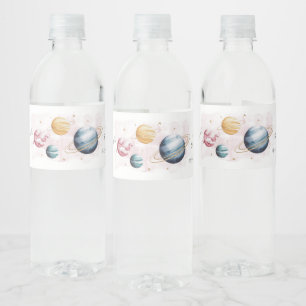 Outer Space Girl Verjaardag Galaxy Sterren Planete Waterfles Etiket