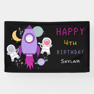 Outer Space Kittens Kat Astronaut Kinderen Verjaar Spandoek
