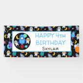 Outer Space Kittens Kat Astronaut Kinderen Verjaar Spandoek (Horizontaal)