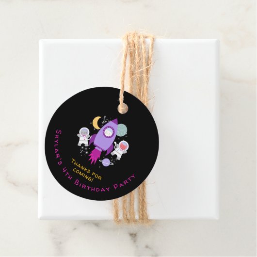 Outer Space Kittens Kat Astronaut Meisjes Verjaard Bedankjes Labels (In situ)