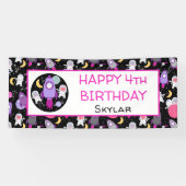Outer Space Kittens Kat Astronaut Paarse Verjaarda Spandoek (Horizontaal)