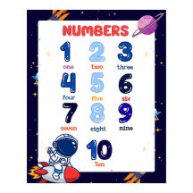 Outer Space Numbers 1-10 Educational Chart Poster