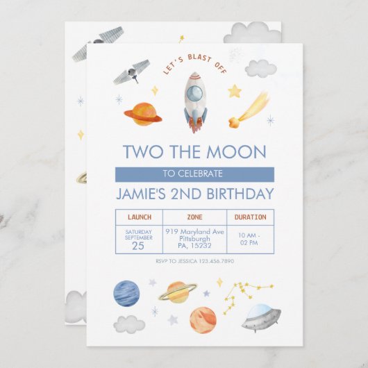 Outer Space Party Astronaut 2e verjaardag Kaart (Voorkant / Achterkant)