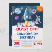 Outer Space Party Astronaut Uitnodiging voor verja (Voorkant / Achterkant)