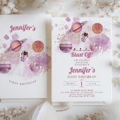 Outer Space Pink Planets Girl First Birthday Kaart