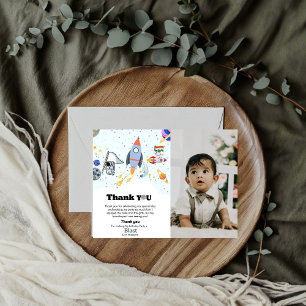 Outer Space planet boy verjaardag dank u kaart