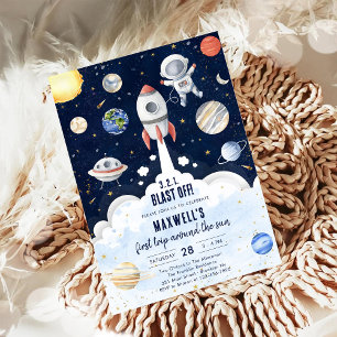 Outer Space Planeten Astronaut Jongen Verjaardag Kaart