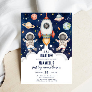 Outer Space Planeten Astronaut Jongen Verjaardag Kaart