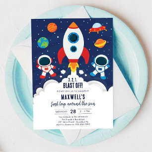 Outer Space Planeten Astronaut Jongen Verjaardag Kaart