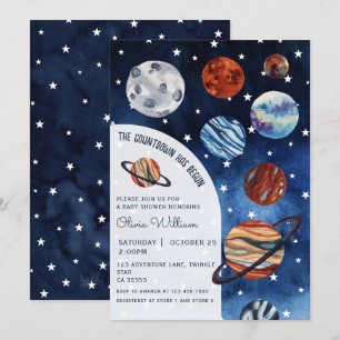 Outer Space Planeten Navy Blauwe Jongens Baby Show Kaart