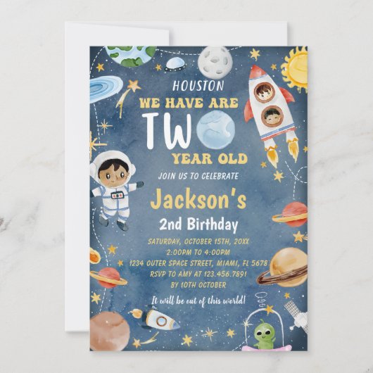 Outer Space Planets 2e verjaardagsfeest Kaart (Voorkant)