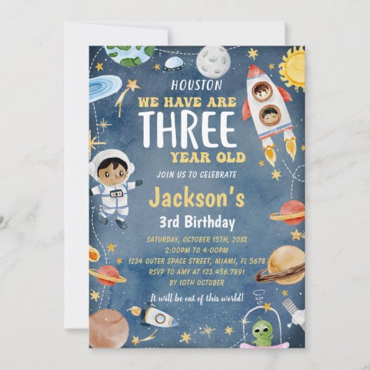 Outer Space Planets 3e verjaardagsfeest Kaart (Voorkant)
