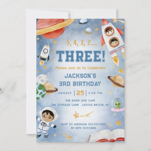 Outer Space Planets 3e verjaardagsfeest Kaart (Voorkant)