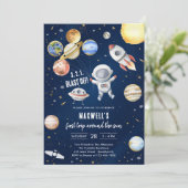 Outer Space Planets Astronaut Boy Birthday Kaart (Staand voorkant)