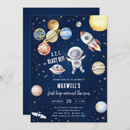 Outer Space Planets Astronaut Boy Birthday Kaart (Voorkant / Achterkant)