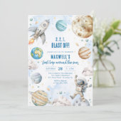 Outer Space Planets Astronaut Boy Birthday Kaart (Staand voorkant)