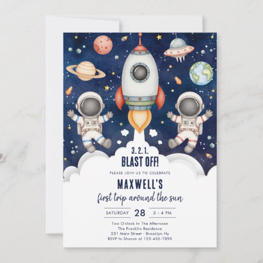 Outer Space Planets Astronaut Boy Birthday Kaart (Voorkant)