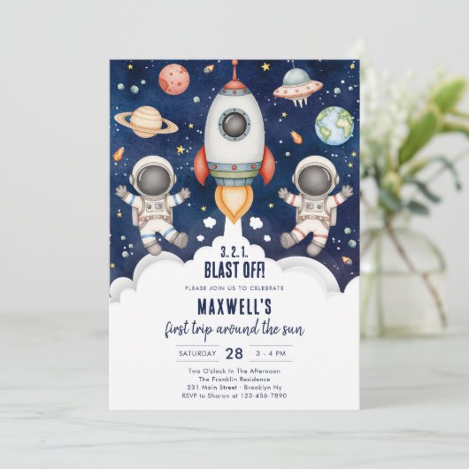 Outer Space Planets Astronaut Boy Birthday Kaart (Staand voorkant)