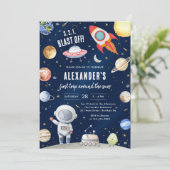 Outer Space Planets Astronaut Boy Birthday Kaart (Staand voorkant)