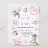 Outer Space Planets Astronaut Girl Birthday Kaart (Voorkant)