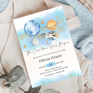 Outer Space Planets Jongen Eerste Baby shower Part Kaart
