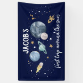 Outer Space Planets Jongen Eerste Verjaardag Achte Spandoek (Verticaal)