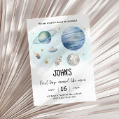 Outer Space Planets Jongen Eerste Verjaardag Kaart