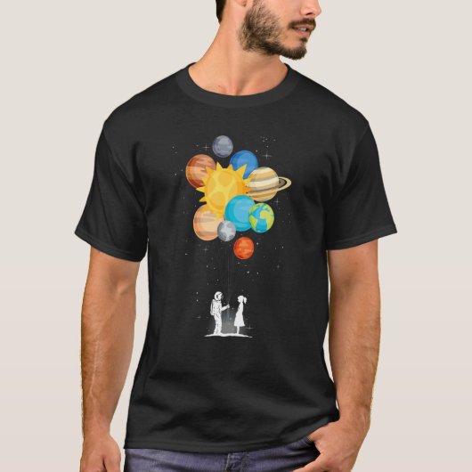 Outer space planets love spaceman  balloon spacema t-shirt (Voorkant)
