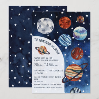 Outer Space Planets Navy Blue Boy Baby Shower  Kaart