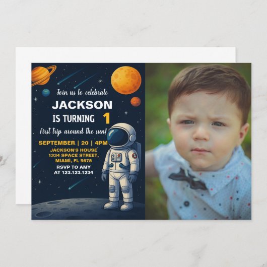 Outer Space Planets Party Nodig uit met foto Kaart (Voorkant / Achterkant)