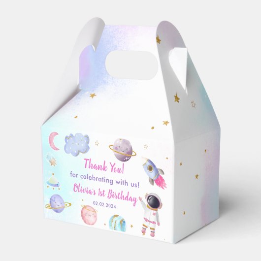 Outer Space Planets & Raketschip Verjaardagsfeest Bedankdoosjes (Voorkant Zijde)