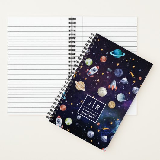 Outer Space Raket Galaxy Planeten Gepersonaliseerd Notitieboek (Binnen)
