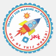 Outer Space Raket Ship Verjaardagsgunst Stickers