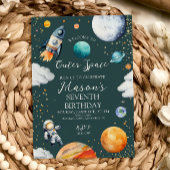 Outer Space Rocket & Astronaut Kids Birthday Party Kaart