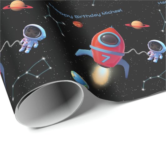 Outer Space Rocket Astronaut Planet Stars Verjaard Cadeaupapier (Rol Hoek)