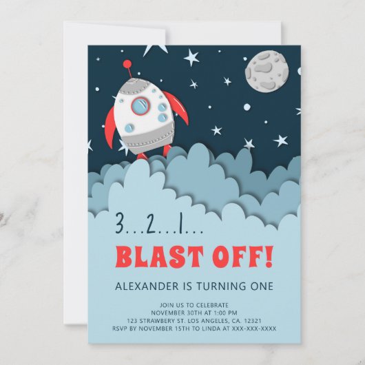 Outer Space Rocket Boy eerste verjaardag Kaart (Voorkant)