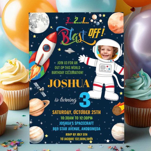 Outer Space Rocket Planet Astronaut Verjaardagsfot Kaart