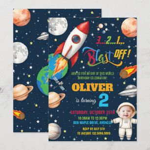 Outer Space Rocket Planet Astronaut Verjaardagsfot Kaart