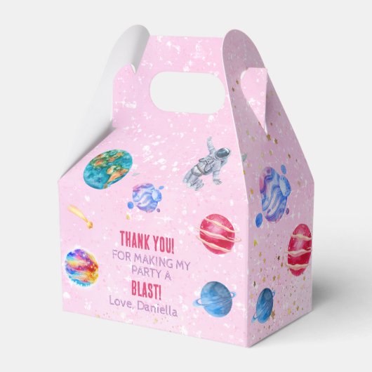 Outer Space Rocket Planets blauwe jongen Verjaarda Bedankdoosjes (Achterkant)
