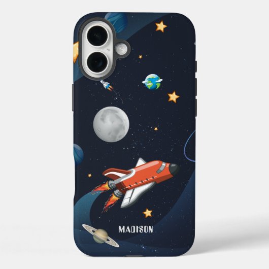Outer Space Rocket Stars en Moon Custom Case-Mate iPhone Case (Achterkant)