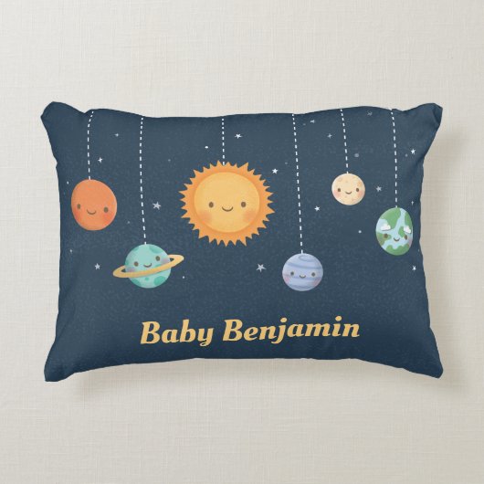 Outer Space Sun en Planets Galaxy Baby Nursery Accent Kussen (Voorkant)