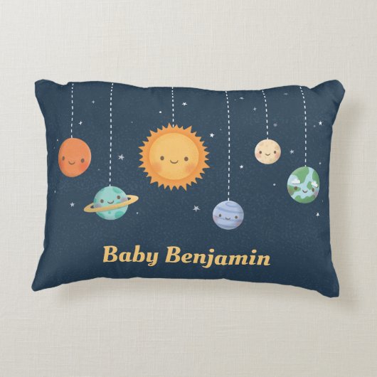 Outer Space Sun en Planets Galaxy Baby Nursery Accent Kussen (Achterkant)