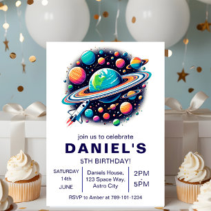 Outer Space-thema Custom Birthday Party Kaart