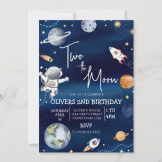 Outer Space tweede verjaardag uitnodiging de twee