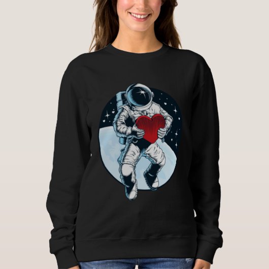 Outer Space Valentine Astronaut Holding Red Heart Trui (Voorkant)