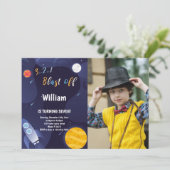 Outer Space Verjaardag Uitnodiging met Foto (Staand voorkant)