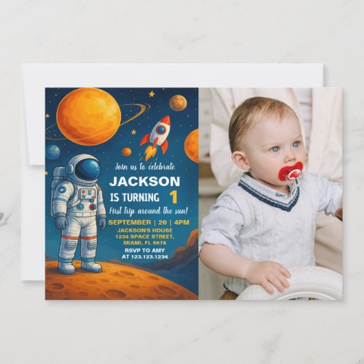 Outer Space Verjaardag Uitnodiging met foto (Voorkant)