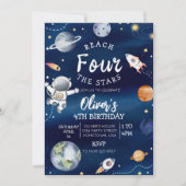 Outer Space Vierde verjaardag uitnodiging bereiken (Voorkant)