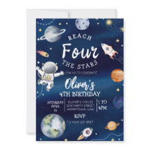 Outer Space Vierde verjaardag uitnodiging bereiken