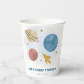 Outer Space Waterverf Planet Boy 1st Birthday Papieren Bekers (Achterkant)